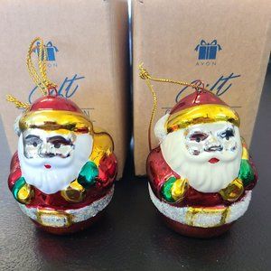 Lot (2) Avon 1998 Brilliant Festive Santa Ornament New In Box Christmas Holiday
